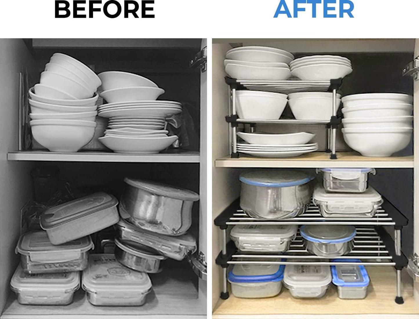 carrotez Cabinet Organizer Shelf, Set of 2 Stackable Kitchen Counter Shelves, Kitchen Cabinet Organizers and Storage, Pantry Storage Shelf Organizer, 15.7 x 7.8 x 6.1 - White