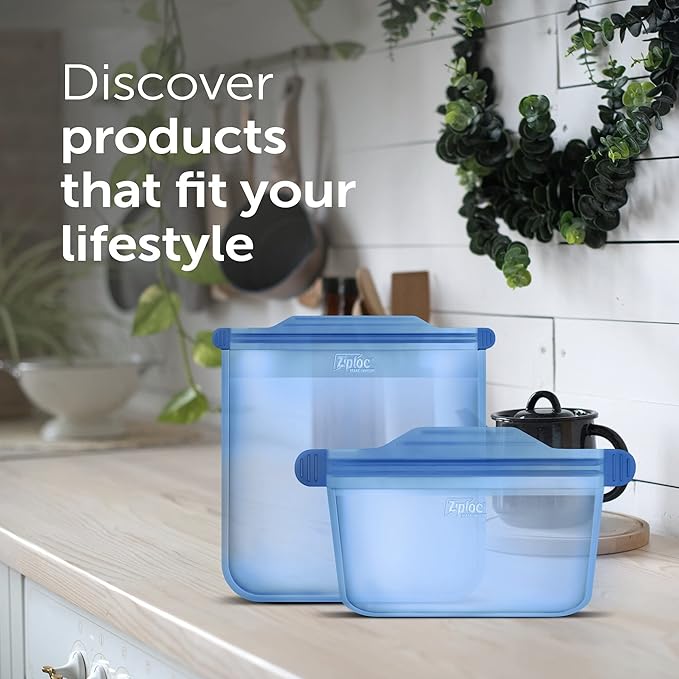 Ziploc Endurables Medium Pouch, 2 Cups, Reusable Silicone Bags and Food Storage Meal Prep Containers for Freezer, Oven, and Microwave, Dishwasher Safe (Pack of 4)