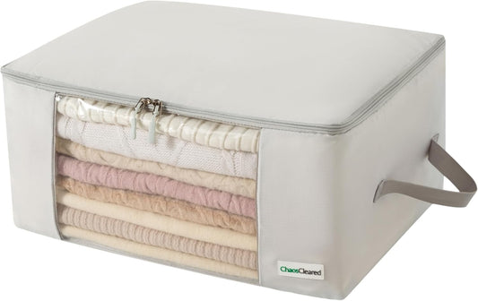 Clothing Storage Bags Clothes Organizer folding fabric bags for sweaters, clothing, garment, bedding, quilt, linens, large folding organizers with zip & window, mothproof underbed space saver bins