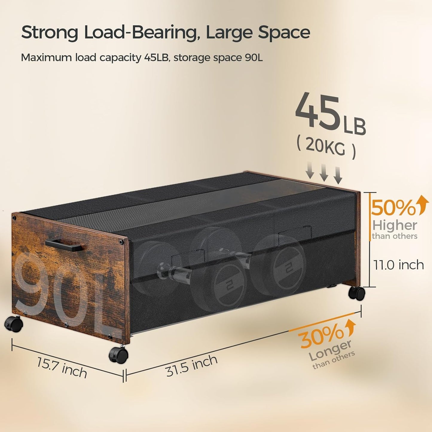 Under Bed Storage with Wheels XXL Size, Under Bed Storage Containers, UnderBed Drawers with Metal Frame, for Clothes Shoes Blanket, Patented Design
