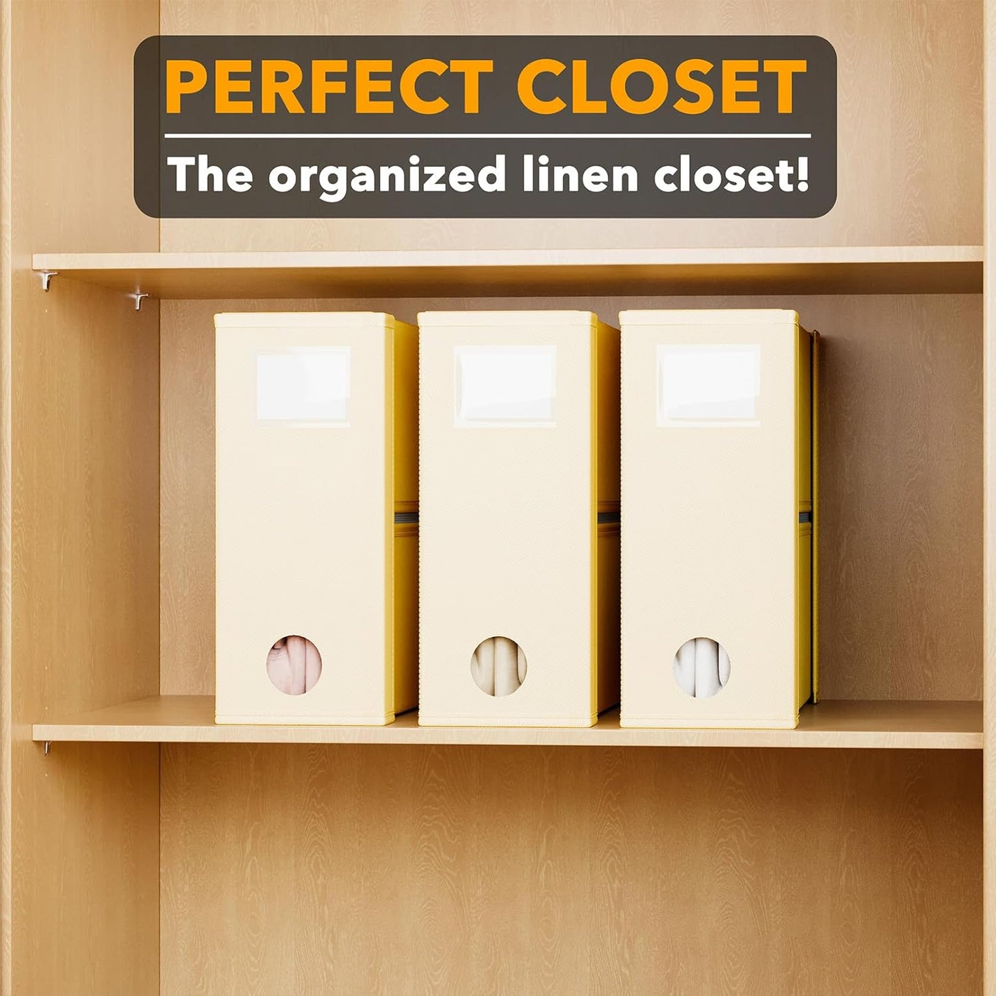 SpaceAid 3 Pack Bed Sheet Organizers and Storage, Foldable Linen Closet Organizer, Set Folder Keeper With Window XL (Queen & King Size) Bedding Container (Beige)