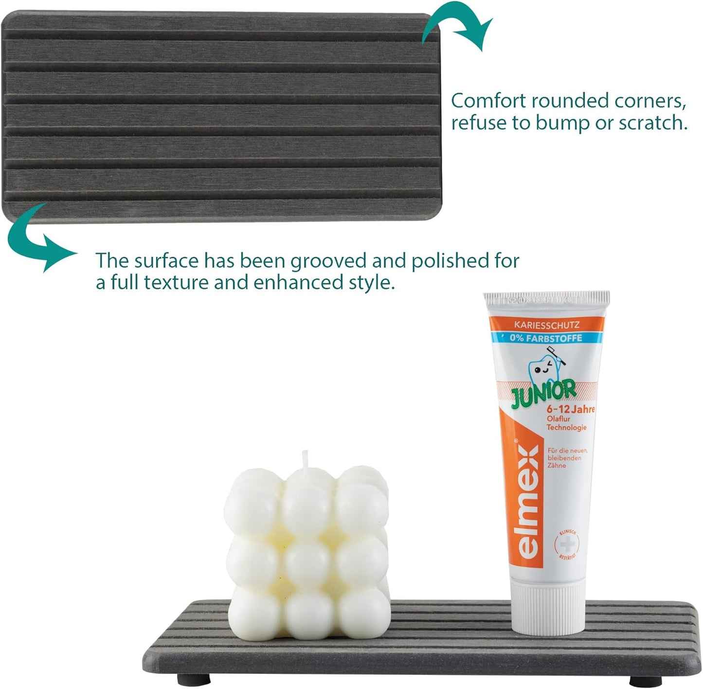 2 PCS Water Absorbent Diatomite Coasters Rectangle, Grooved Design, Water Absorbing Stone Used for Hand Soaps & Plants & toiletries in The Modern Home