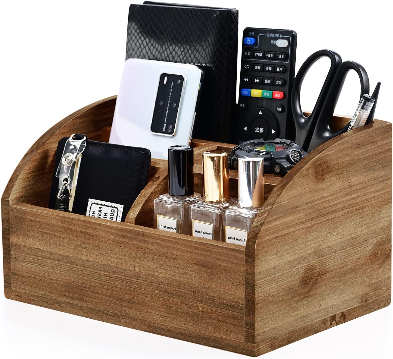 BONNY DODO Remote Control Holders Organizer Box for Table Small Solid Wooden Desk Farmhouse Home Decor Caddy Basket Store Tv Remote for Media Player,Pencil,Glassees&Office Supplies (Brown-M, M)