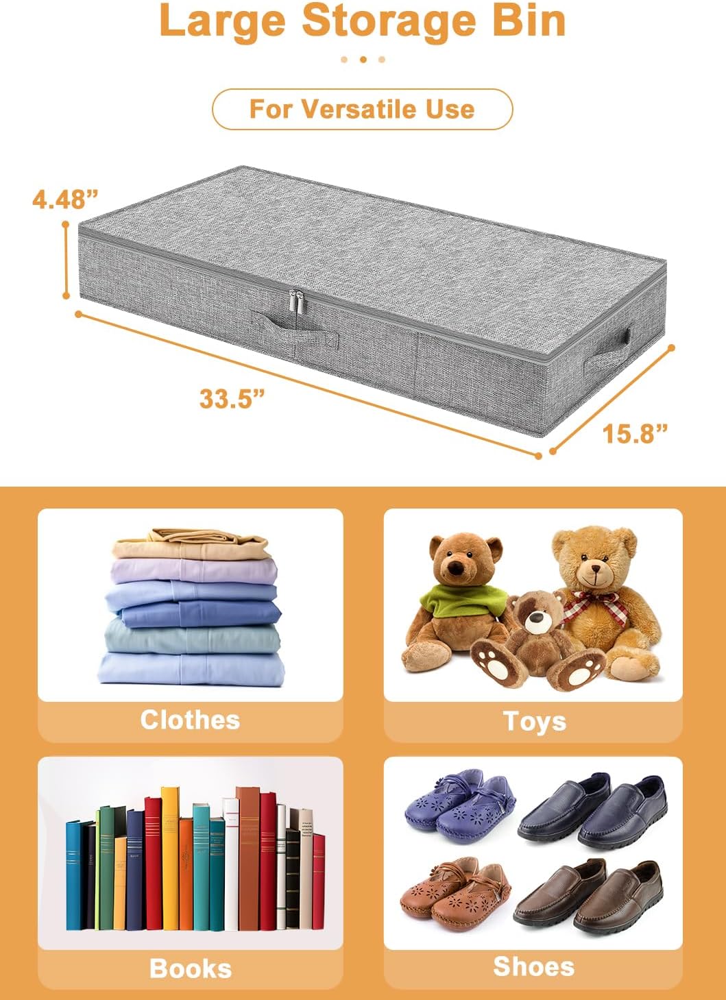 punemi 4Pack Under Bed Storage Containers Bins, 4.5 Inch High Low Profile Underbed Clothes Storage W/Sturdy Sidewalls & Bottom, Shallow Slim Storage Underbed Organizer For Off Season Winter, Blankets