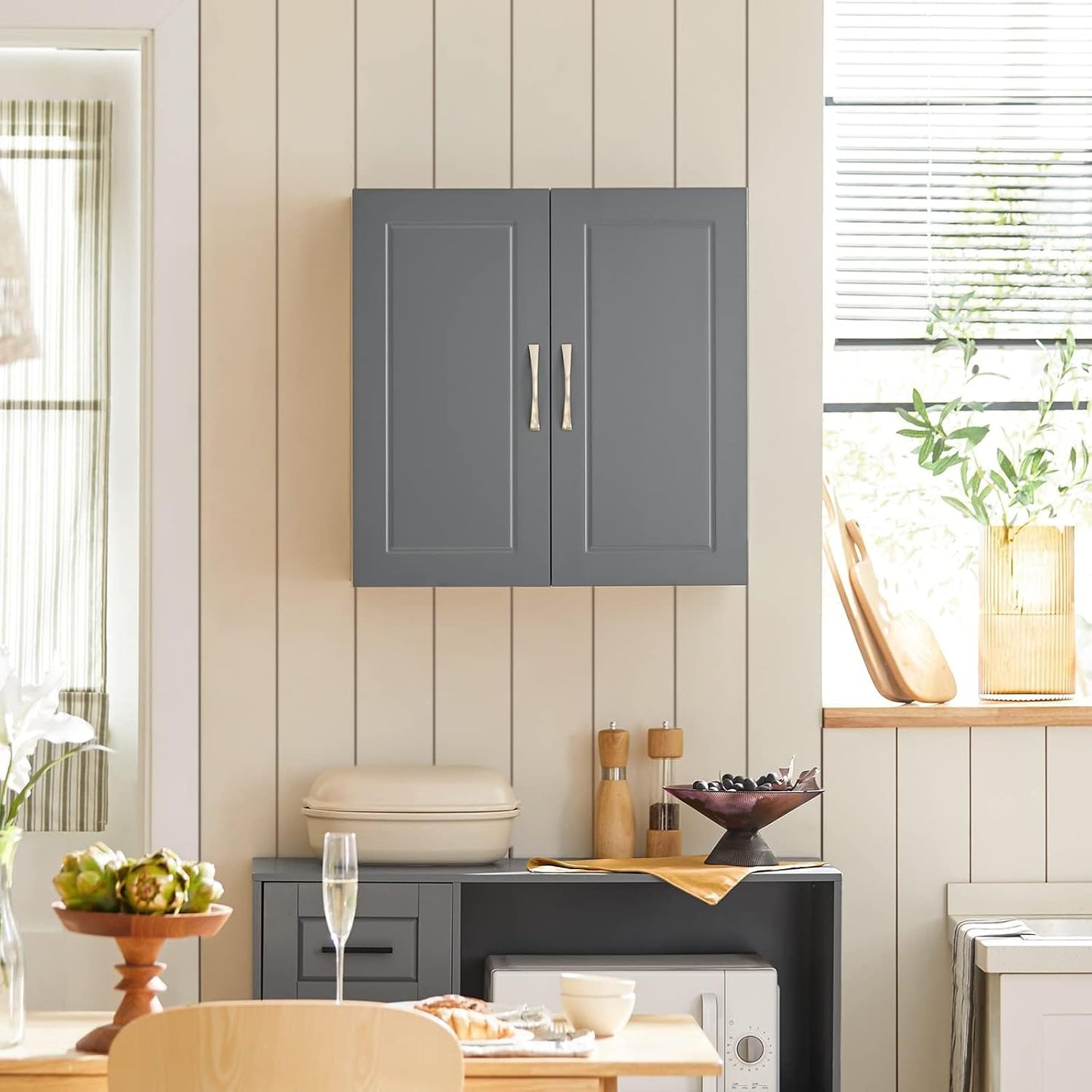 SoBuy Wall Cabinet Laundry Room, Medicine Cabinet for Bathroom Kitchen Garage,Floating Cabinet Hanging Storage with Adjustable Shelf, Grey FRG231-DG