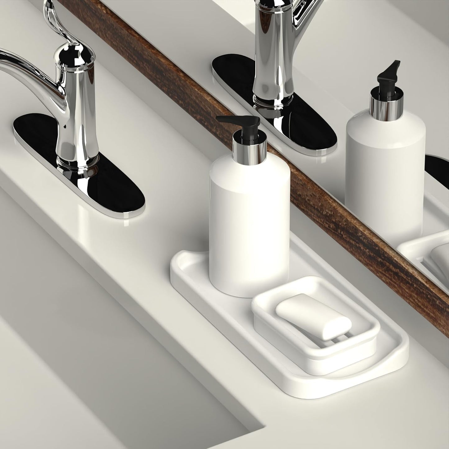 Composite Granite Soap Dish, Double Layer Strainer Soap Holder, Suitable for Kitchens, Bathrooms, and Bar Sinks, Durable Soap Holder for Shower, Best Place for Your Soap Bar (White)