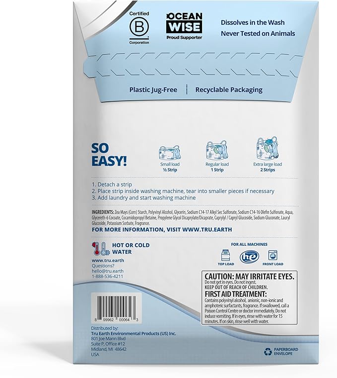 Tru Earth Platinum - Heavy Duty Laundry Detergent Sheets - Up to 128 Loads (64 Count), Fresh Linen Scent - Ultra-Concentrated Formula - Eco-Friendly Laundry Sheets