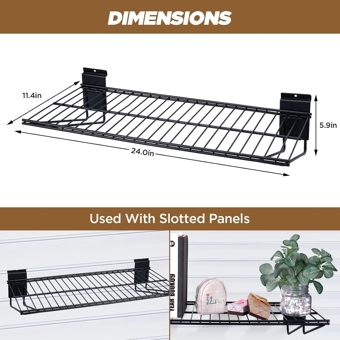 24-Inch Width Slatwall Shelves, Duty Storage Slatwall Shelf, Slat Wall Wire Shelf, Black Slatwall Accessories -2 Pack