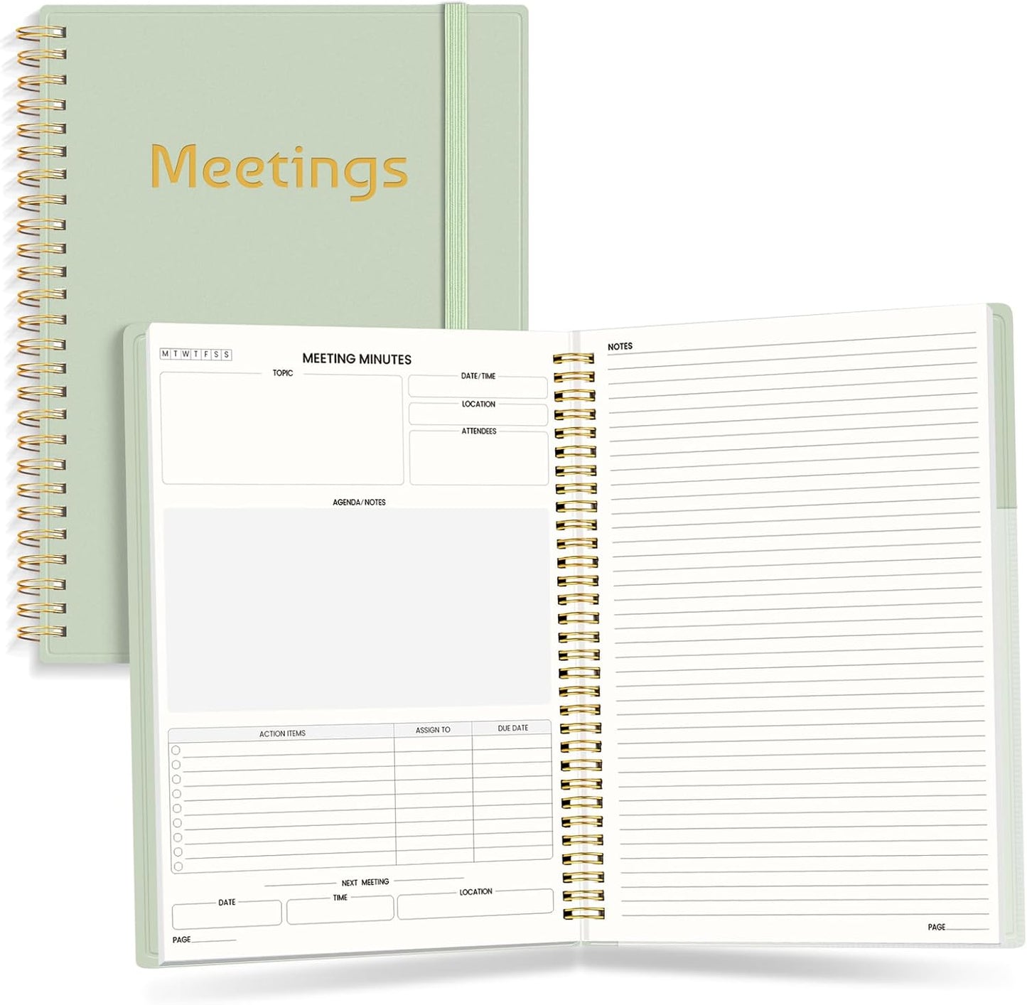 SUNEE Half Meeting Half Note 7"x10" Notebook for Work – 140 Pages, B5 Size Project Planner for Women&Men, Minutes Organizer for Meeting Notes, Ideas for Office/Business, PVC Waterproof Cover, Green