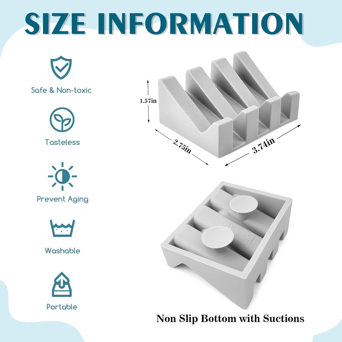 Self Draining Soap Dish,Silicone Suction Cup Soap Holder, Bathroom Soap Dish for Bar Soap,Can Extend Soap Life,Bathroom, Bath Tub, Kitchen Sink (2, Light Grey)