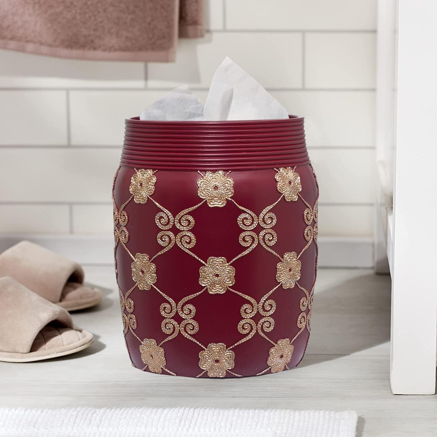 Zahari Home 2pc Elegant Rose Luxury Bathroom Accessories Set Modern Shower Basket & Tissue Box Classic Luxury Contemporary Decor Beautiful Unique Design Stylish Bathroom Accessories Set