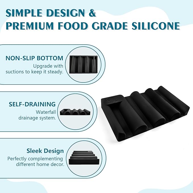 Silicone Soap Dish with Wave Design, Non-Slip, Quick-Drying, Perfect for Bathroom, Kitchen, and Sink Areas (2, Black1)