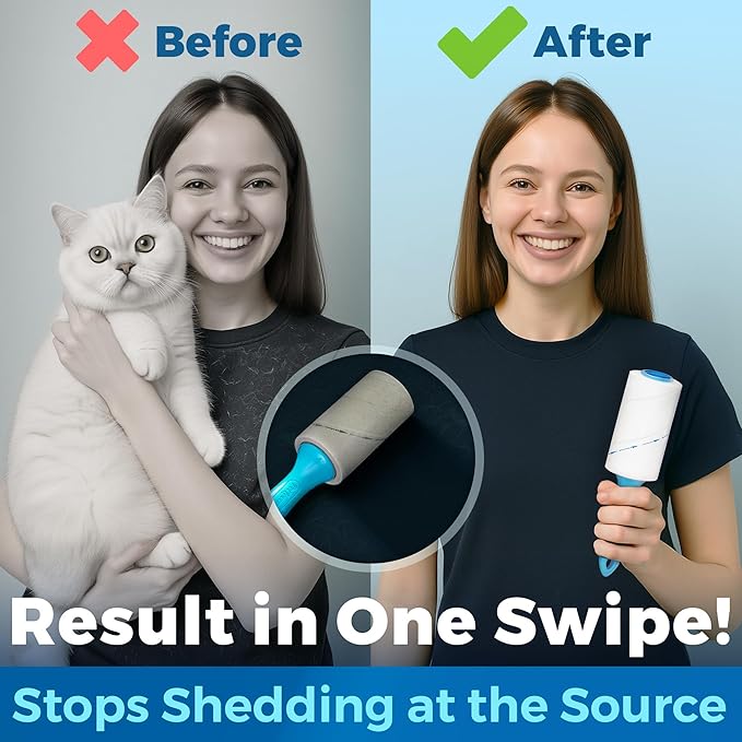 PetLovers Extra Sticky Lint Roller Mega Value Set 450 Sheets for Pet Hair Removal and Clothes, Dog and Cat Lint Remover 5 Pack Light Blue