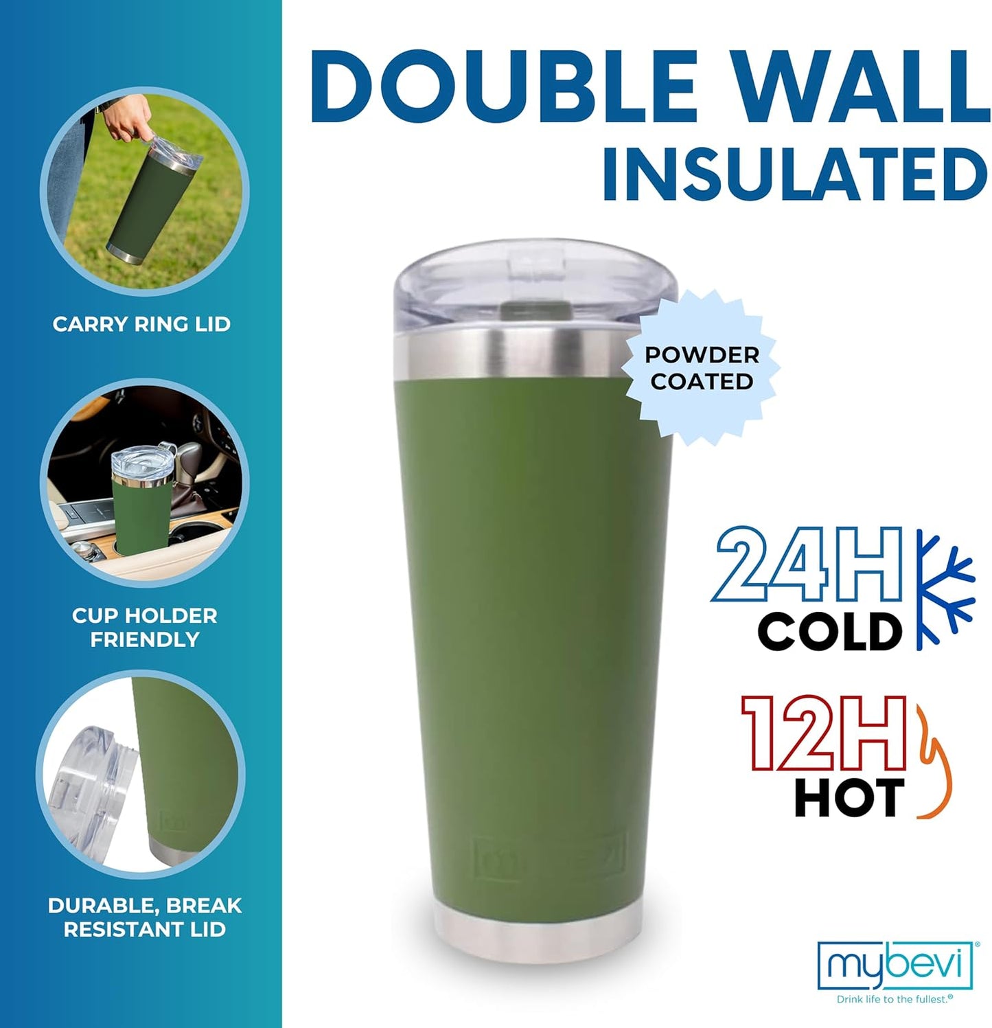 Classic Premium Stainless Steel Tumbler with 12-Hour Temperature Control, Tritan Lid, and BPA-Free Construction | Army Green, 26 oz