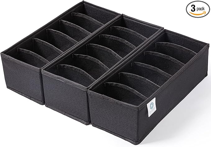 Qozary 3 Pack Sock Underwear Drawer Organizer Dividers, Collapsible Cabinet Closet Storage Boxes for Clothes, Socks, Lingerie, Underwear, Tie, Belt, Baby, Bedroom