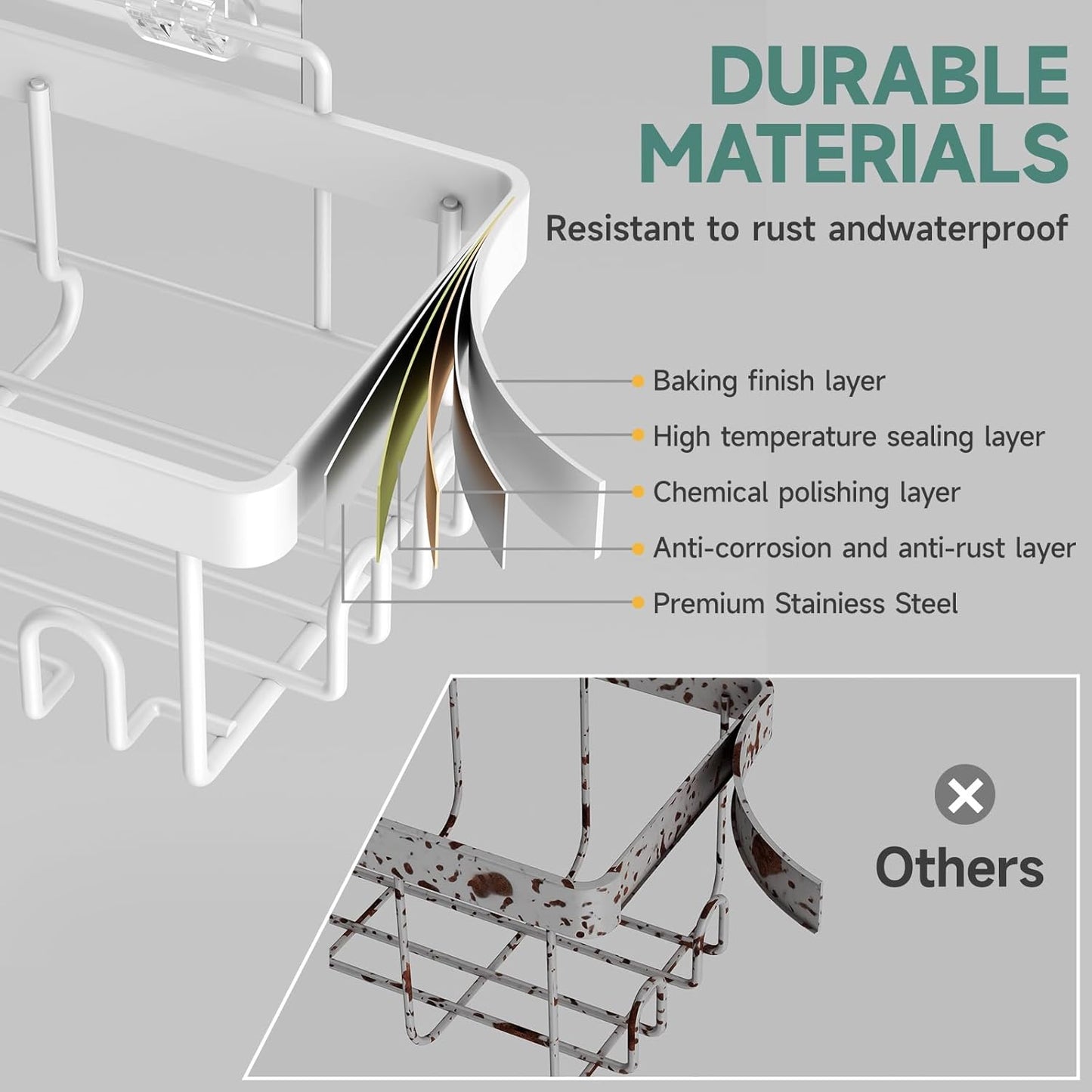 Veken 6-Pack Rustproof&Waterproof Shower Caddy, Adhesive Shelves Rack with Soap Holder, Large Bathroom & Washroom Organizer, No Drilling Wall-Mounted Kitchen&Home Decor,Ideal for Bathtub Storage,White