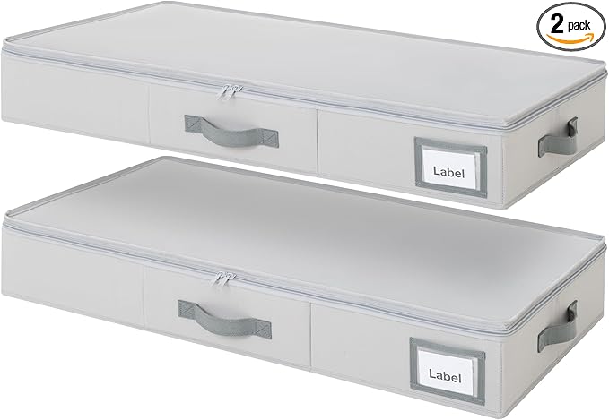 GRANNY SAYS Under Bed Storage, Underbed Organizer with Zipper Lid for Bedroom, Grey Clothing Storage Bins for Blankets, Clothes, Shoes, 2 Pack