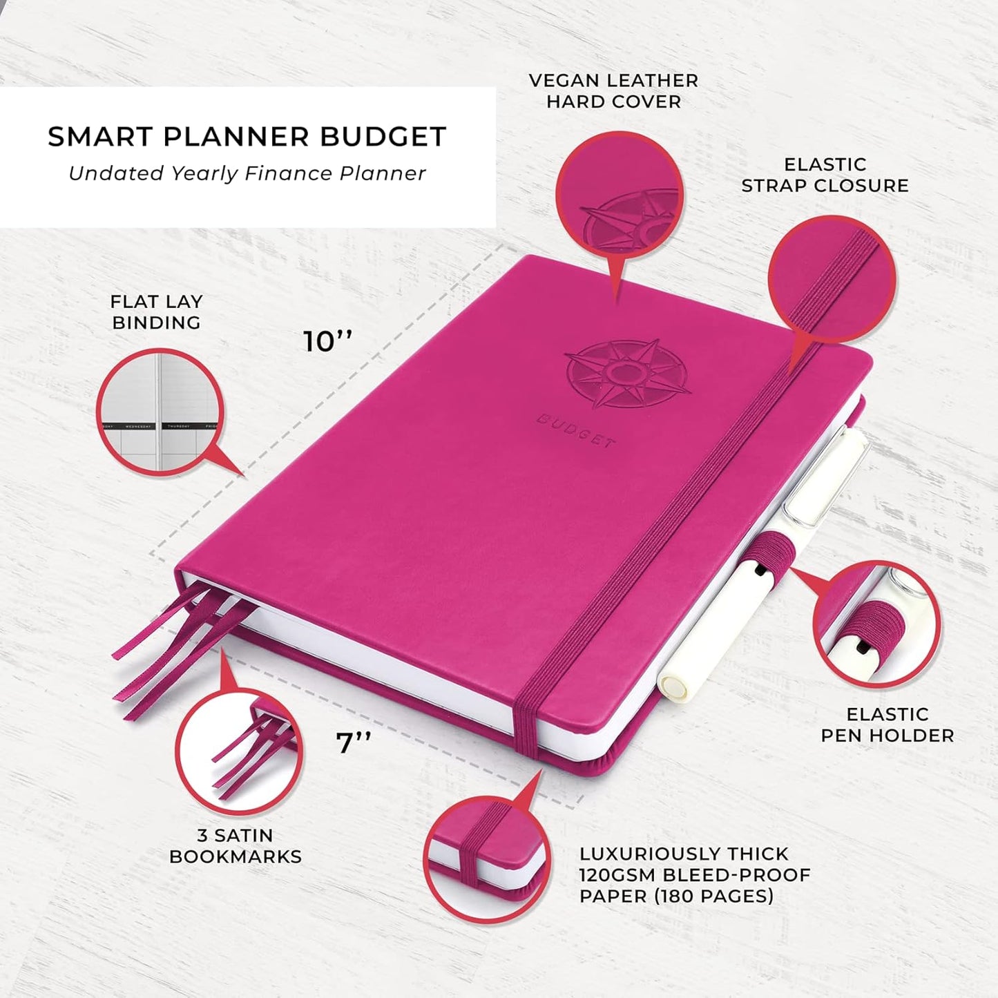 Smart Planner Budget Book – A5 Size 8.6 x 5.7 inches – Undated Budget Planner Organizer with Calendars, Debt Tracker, Expense Sheets, Savings Trackers and More – Inner Pocket for Receipts (Hot Pink)