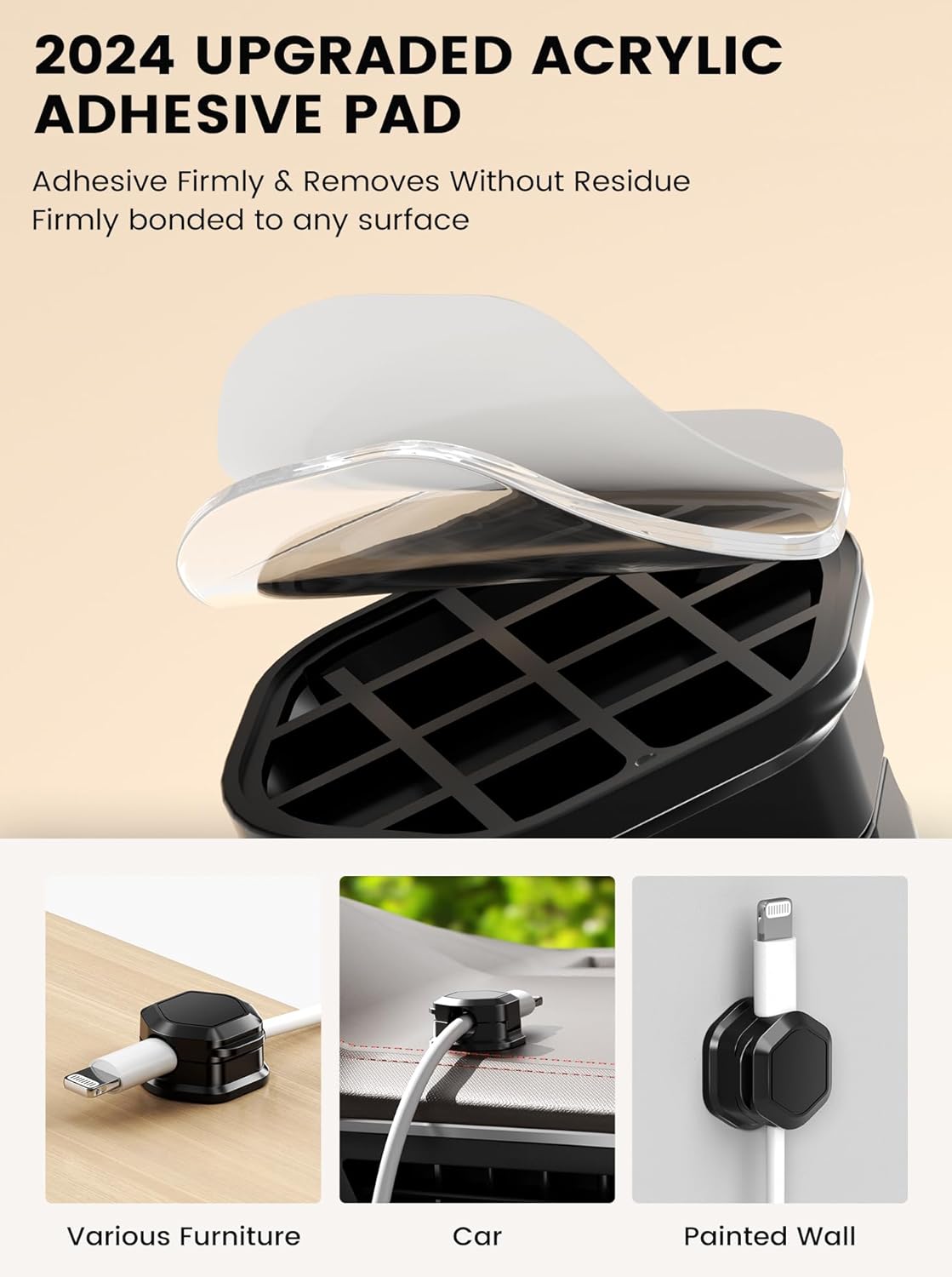 6 Pack Magnetic Cable Clips, Cable Holder Clips, Cable Smooth Adjustable Cord Organizer Holder, Strong Adhesive Wire Charger Holder for Desk, Office Supplies