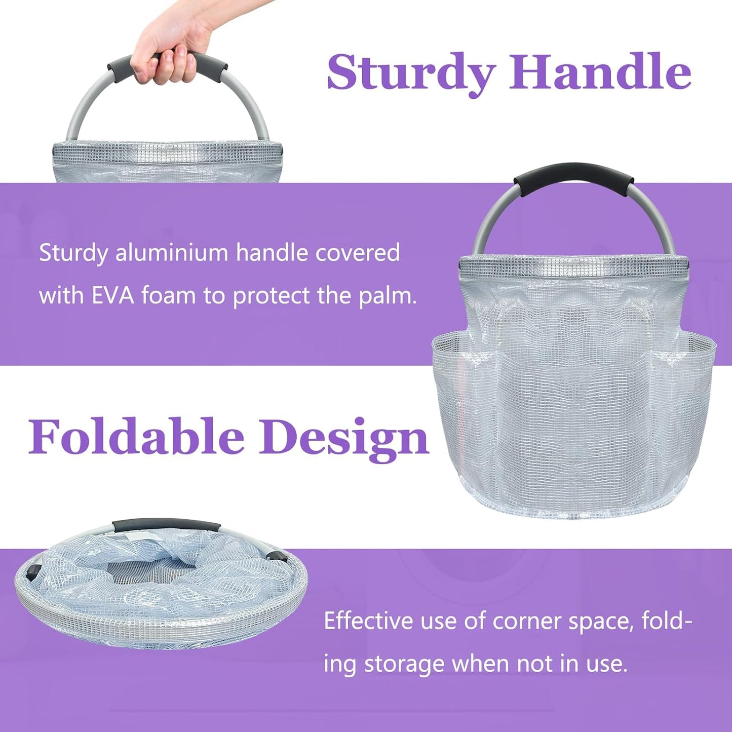 2Pcs 17L College Shower Caddy for Women, Bathroom Cleaning Caddy with Handle, 600D Oxford Fabric Cleaning Supplies Bucket, Multifunctional Storage Basket for Dorm, Family, Pink + Transparent