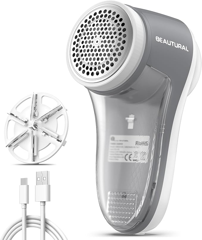 BEAUTURAL Fabric Shaver, Rechargeable Lint Remover for Clothes, Electric Lint Shaver with 6-Leaf Blades, Sweater Shavers to Fuzz, Lint Balls, Pillings, Bobbles for Clothes and Furniture