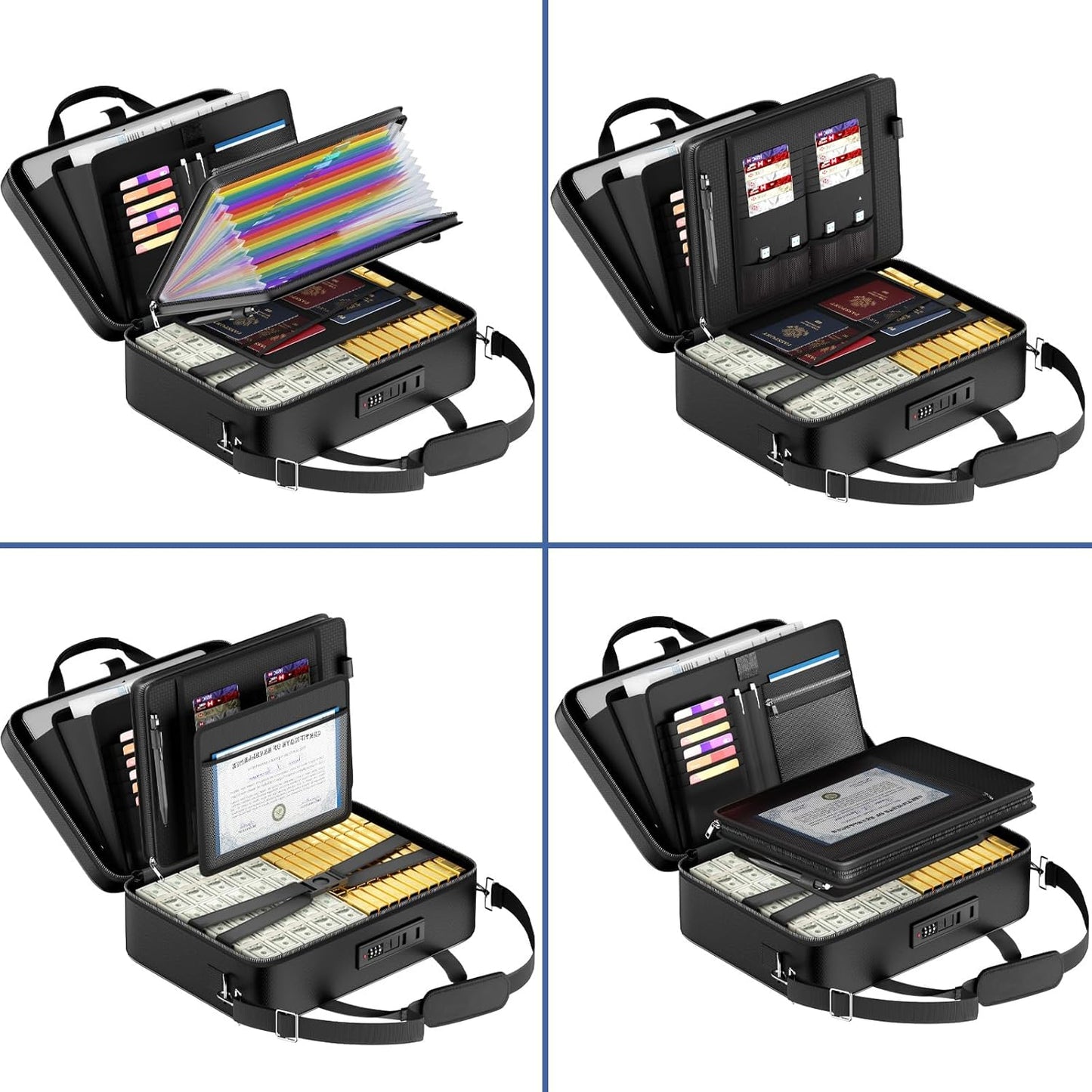 Tamfile Fireproof Document Box with Lock, Hard Case Fireproof Water Resistant File Organizer with 24 Colorful Pockets,Fire Safe Box for Important Documents、Valuables、Laptop、Passports (Black)