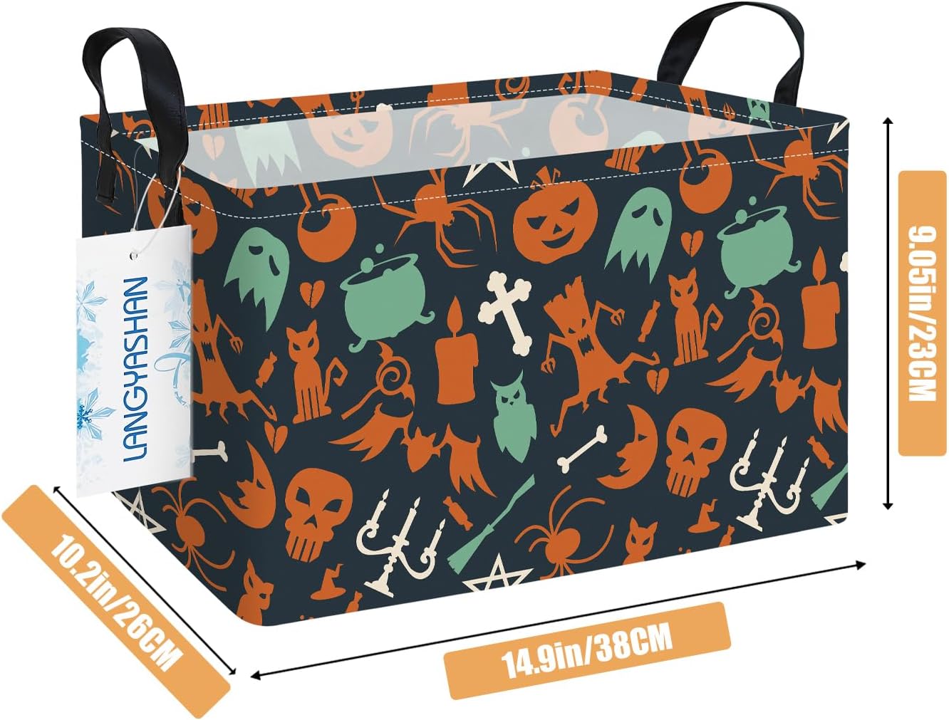 LANGYASHAN Rectangular Halloween Ghost Storage Bin Collapse Canvas Fabric Cartoon Storage Basket Home Kitchen Boys and Girls Toys Office Closet Shelf Baskets (Rec Halloween Ghost Basket)