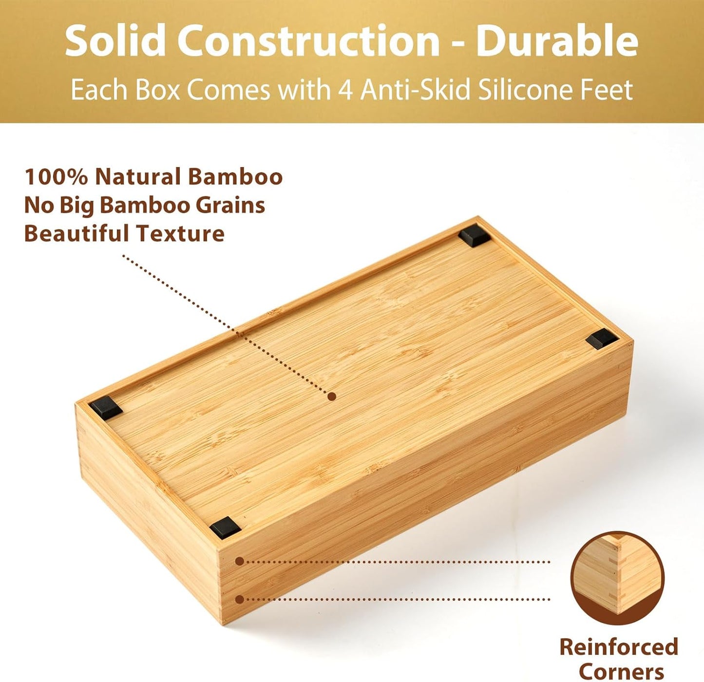 Umilife Bamboo Kitchen Utensils Organizer, Extra High Silverware Drawer Holder, Flatware Cutlery Storage Box, Multi-Use Drawer Divider in Office, Bathroom, Pantry - 12"x6"x2.5" (Set of 2)