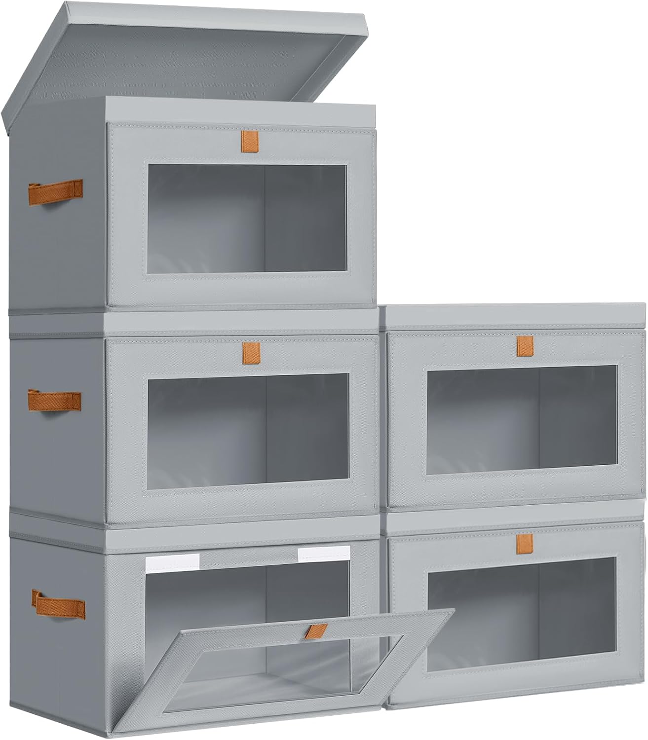 DIMJ Storage Bins with Lids - 5 Pack Large Fabric Closet Organizer with Window & Handles, Collapsible Decorative Storage Boxes for Shelves Under Bed, Books Clothes Blankets Sweaters Organization