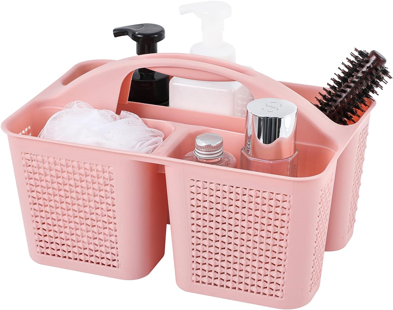 UUJOLY Plastic Portable Shower Caddy Basket Bucket, Cleaning Shower Basket with Handle Compartments Storage Basket Organizer for Bathroom Kitchen College Dorm Sink, Pink