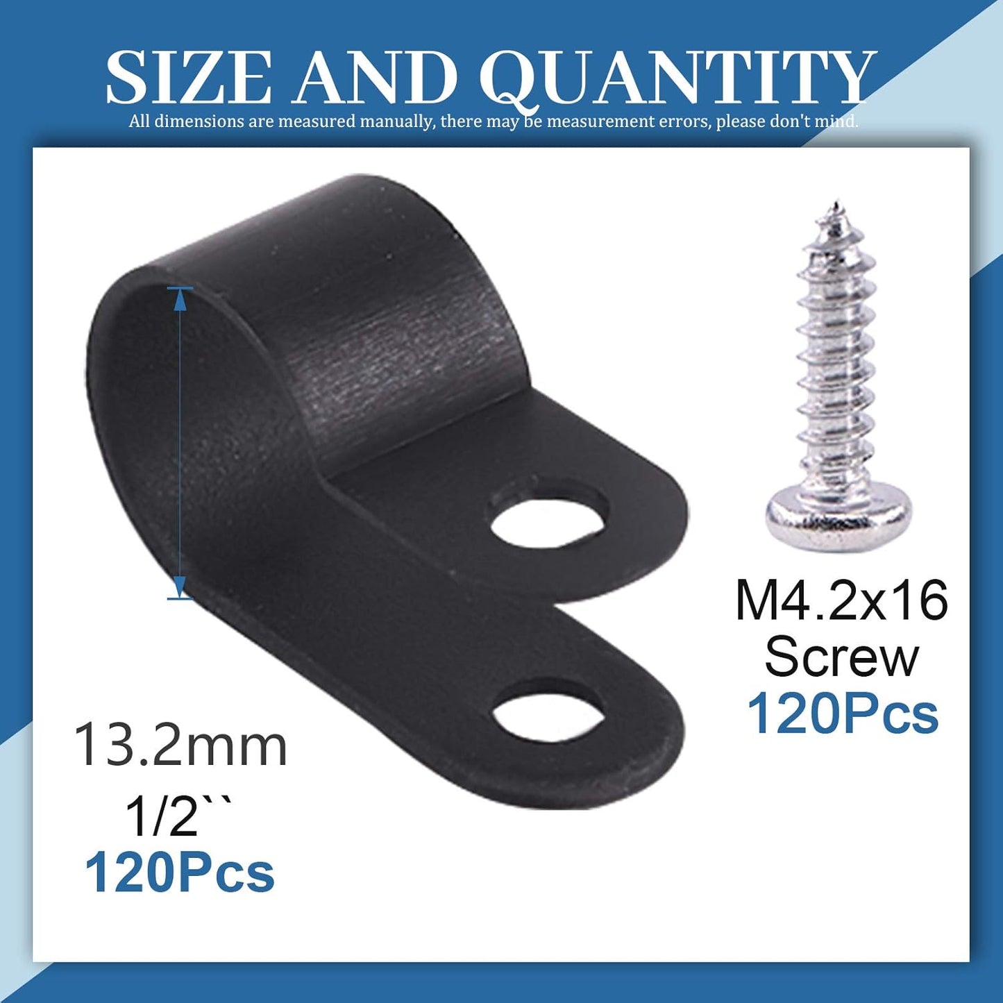 Glarks 120Pcs 1/2 Inch Black Nylon Screw Mounting R-Type Cable Clip Wire Clamp with 120Pcs Screws for Wire, Cable, Conduit and Cable Conduit Kit (Black)