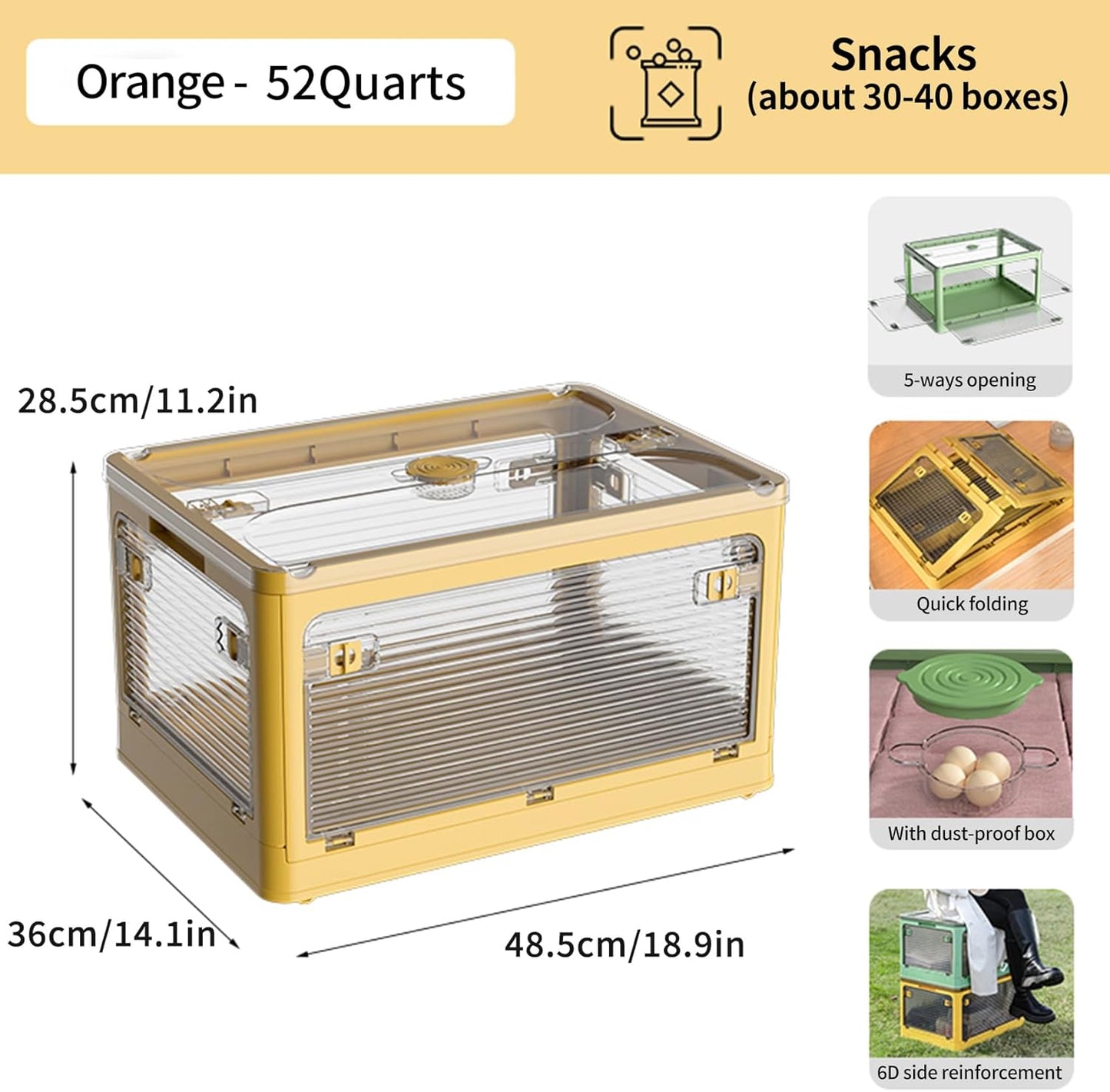 3 PACK Stackable Storage Bins, 50 Liters Closet Organizers with 3 Lids, Wheels, Drawers, Foldable Collapsible Box for Clothes and Camping Out Doors Bins, Orange
