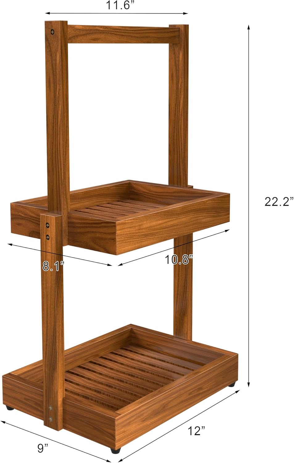 Teak Bathroom Shelf Towel Holder - 2 Tier Use as Shower Caddy Towel Organizer Stand Toilet Paper Storage Fruit Basket with Non-Slip, Durable for Bathroom Livingroom Kitchen