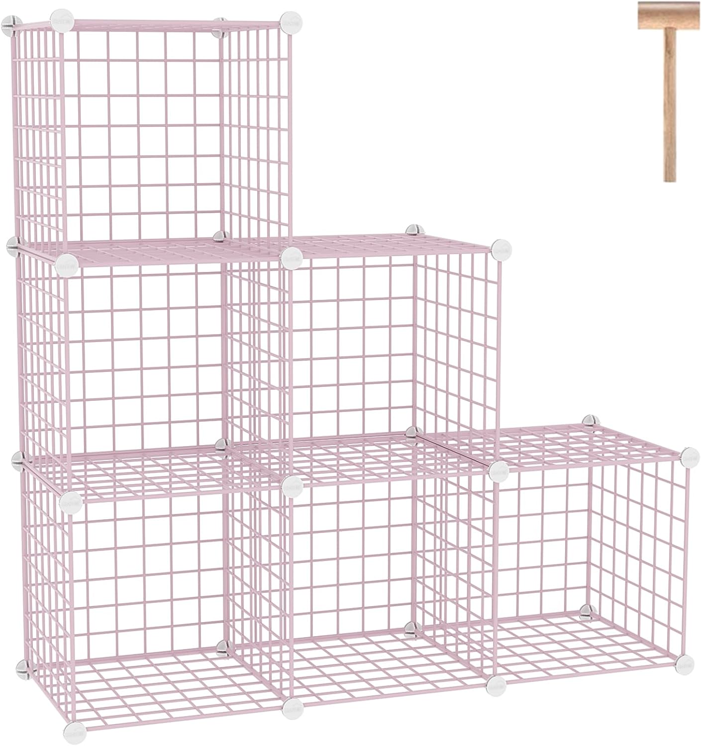C&AHOME Wire Cube Storage, 6 - Cube Organizer Metal C Grids, Modular Shelves Units, Closet Organizer, Ideal for Home, Office, Living Room, 36.6”L x 12.4”W 36.6”H, Pink UWCS3006P