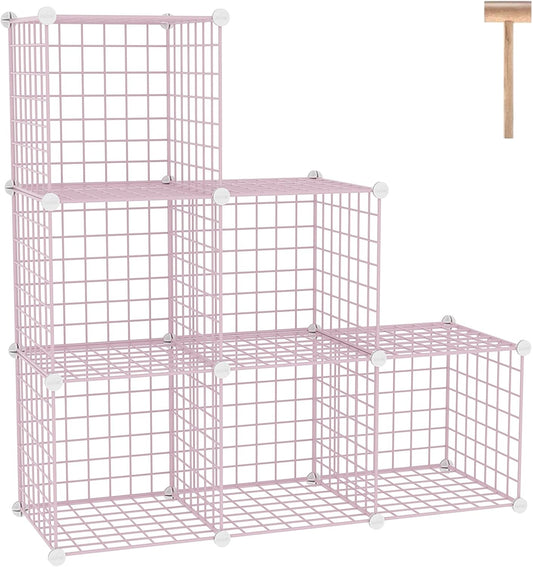 C&AHOME Wire Cube Storage, 6 - Cube Organizer Metal C Grids, Modular Shelves Units, Closet Organizer, Ideal for Home, Office, Living Room, 36.6”L x 12.4”W 36.6”H, Pink UWCS3006P