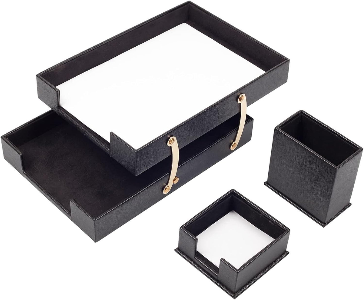 MOOGCO Bonded Set Luxury Leather Desk Pad & Desk Organization Essentials Desk Organizer Leather Desk Organizer (Black)