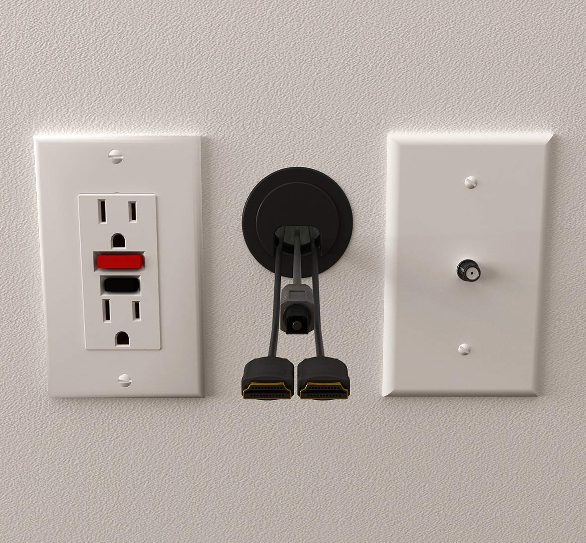 1PK Black Patented: Only Cable, Wire, Cord Management Tool-Free Self-Securing/Locking Grommet and with Cap Slider, for Walls, Ceilings, Desks - Used for All Surfaces 3/8" to 1" Thick. Made in USA