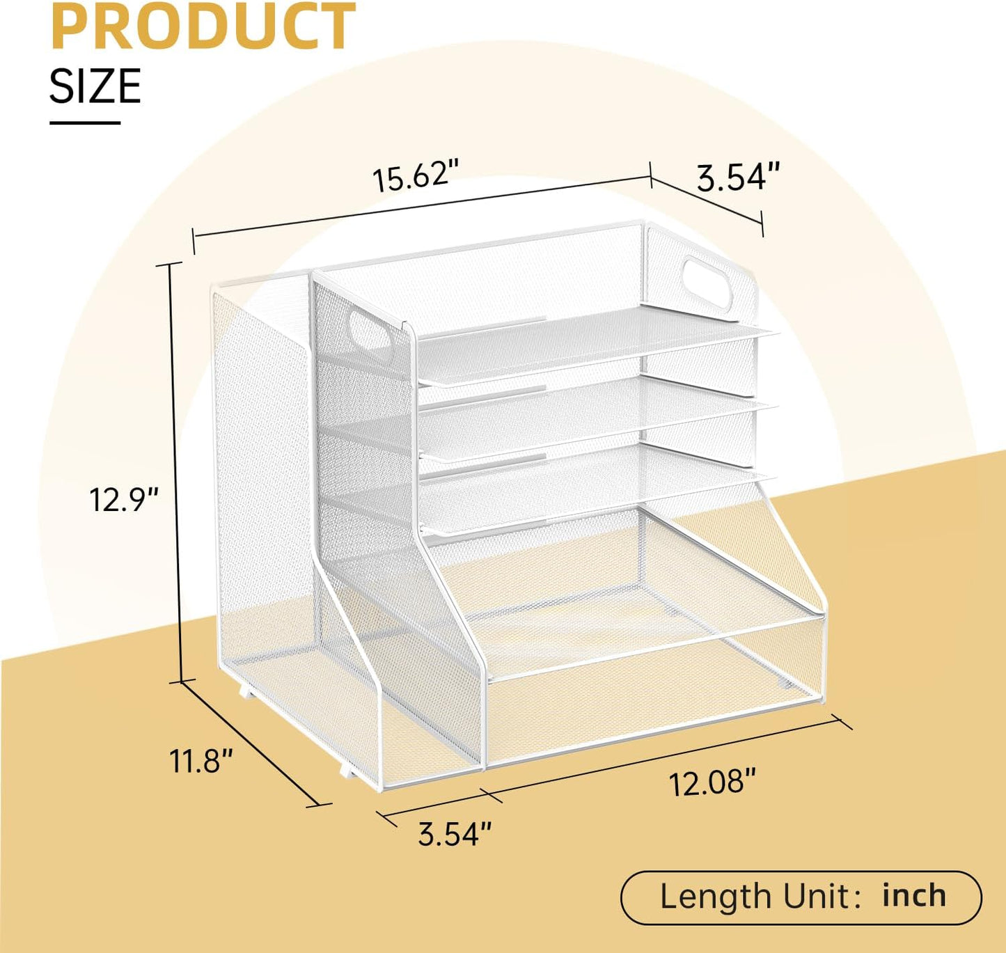 SUPEASY Desk Organizer with File Holder, 5-Tier Mesh Paper Letter Tray with Magazine Holder, Desktop Organizer and Storage for Desk Accessories Office Supplies, White