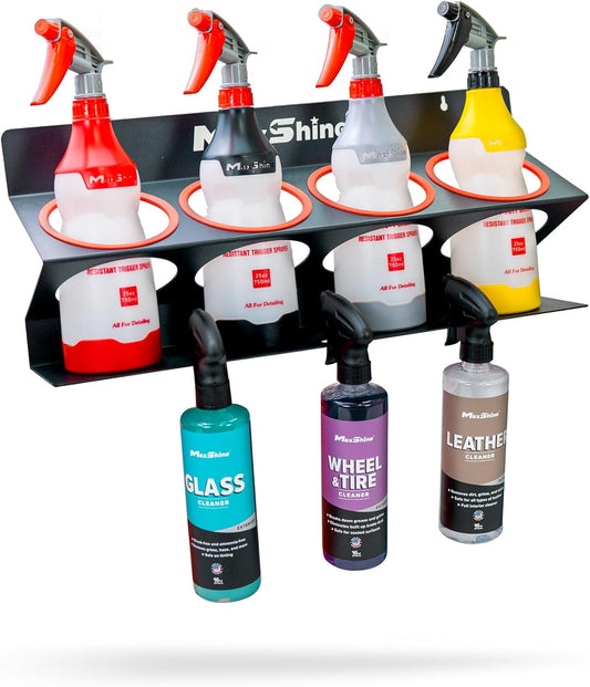Maxshine Universal Spray Bottle Holder (16oz/34oz) - Holds 7 IK Trigger Sprayers with 3 Small Holes, Sturdy & Lightweight Wall-Mounted Organizer for Detailing Accessories