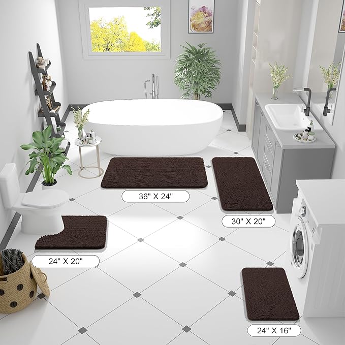 OLANLY Bathroom Rugs 40x24, Extra Soft Absorbent Chenille Bath Rugs, Rubber Backing Quick Dry, Machine Washable Bath Mats for Bathroom Floor, Tub and Shower, Home Decor Accessories, Brown