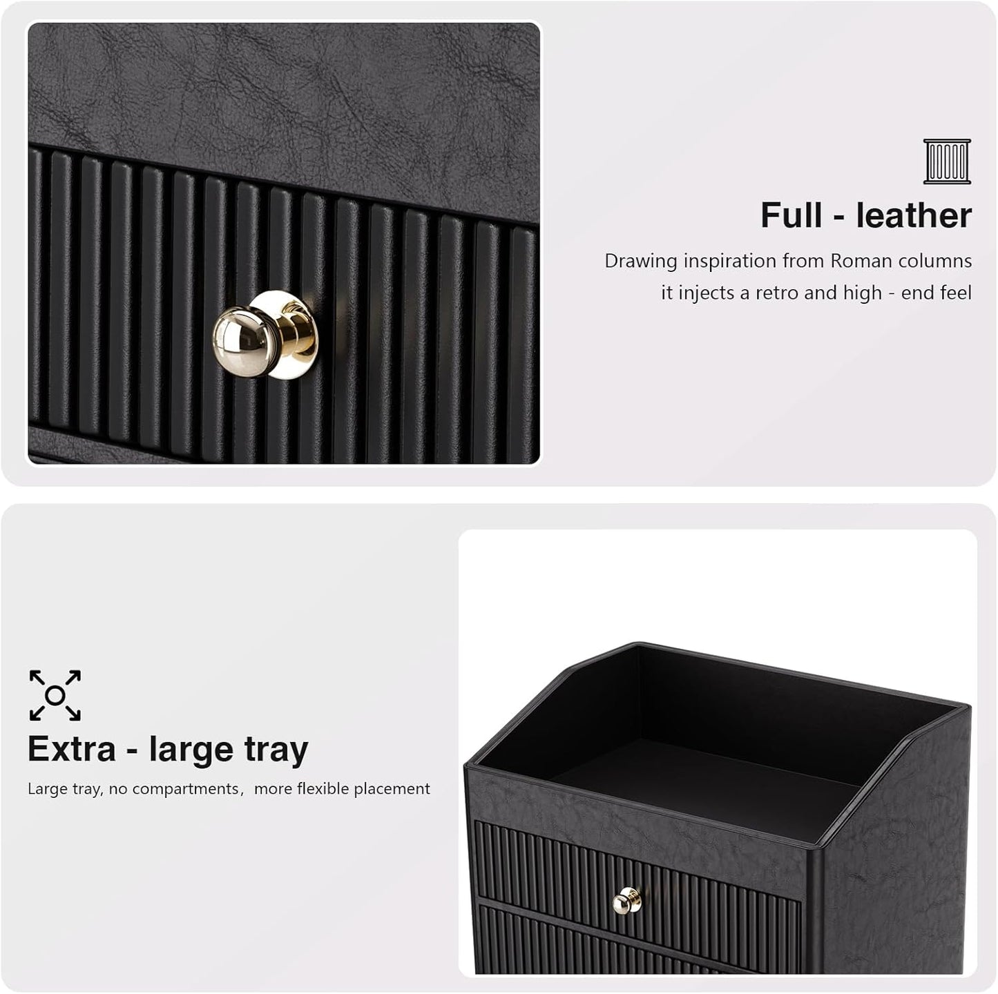 Desk Organizers and Accessories,Black Vegan Leather Desktop Organizer with 3 Drawers & Tray for Bedroom,Bathroom,Lipstick,Nail Polish,Skincare,Perfume,Jewelry Box