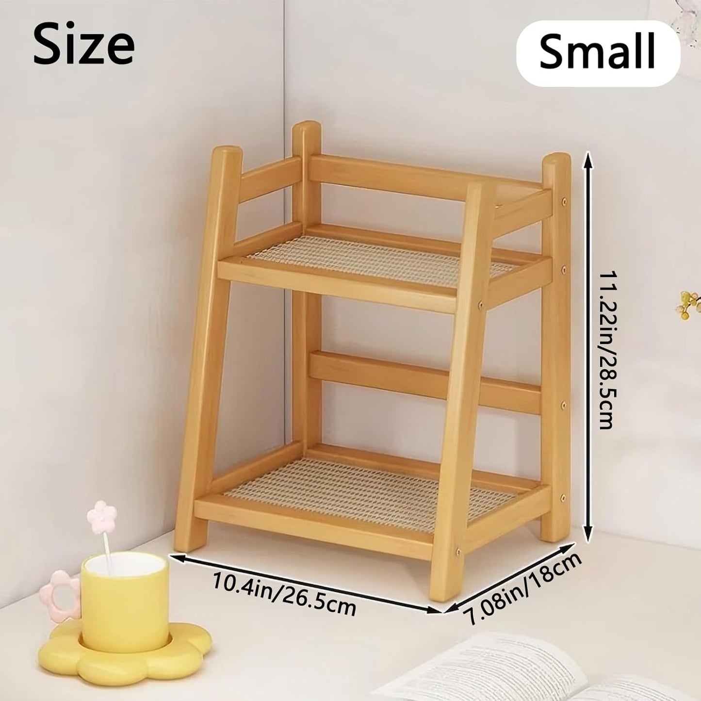 2 Tier Coffee Bar Station Organizer & Bamboo Mug Holder – Countertop Tea and Coffee Bar Accessories Stand, Matcha Display Shelf with Condiment Storage Rack, Cup Organizer for Kitchen Counter (Small)