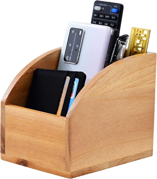 BONNY DODO Remote Control Holders Organizer Box for Table Small Solid Wooden Desk Farmhouse Home Decor Caddy Basket Store Tv Remote for Media Player,Pencil,Glassees&Office Supplies (Wood, S)