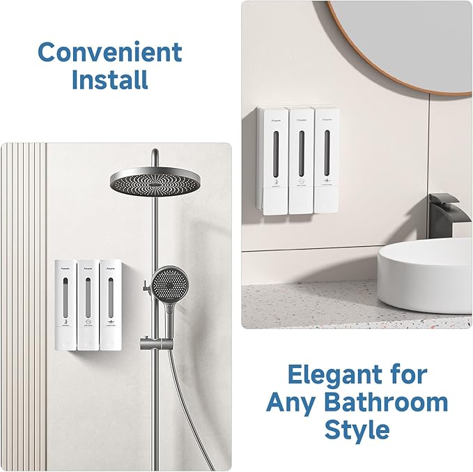 1984 Shower Soap Dispenser Bathroom Set Shampoo Conditioner Body Wash Dispenser Wall Mounted Shower Shampoo Dispenser 3 Chamber No Drill for Home Star Hotel 3 x 400ml Beige