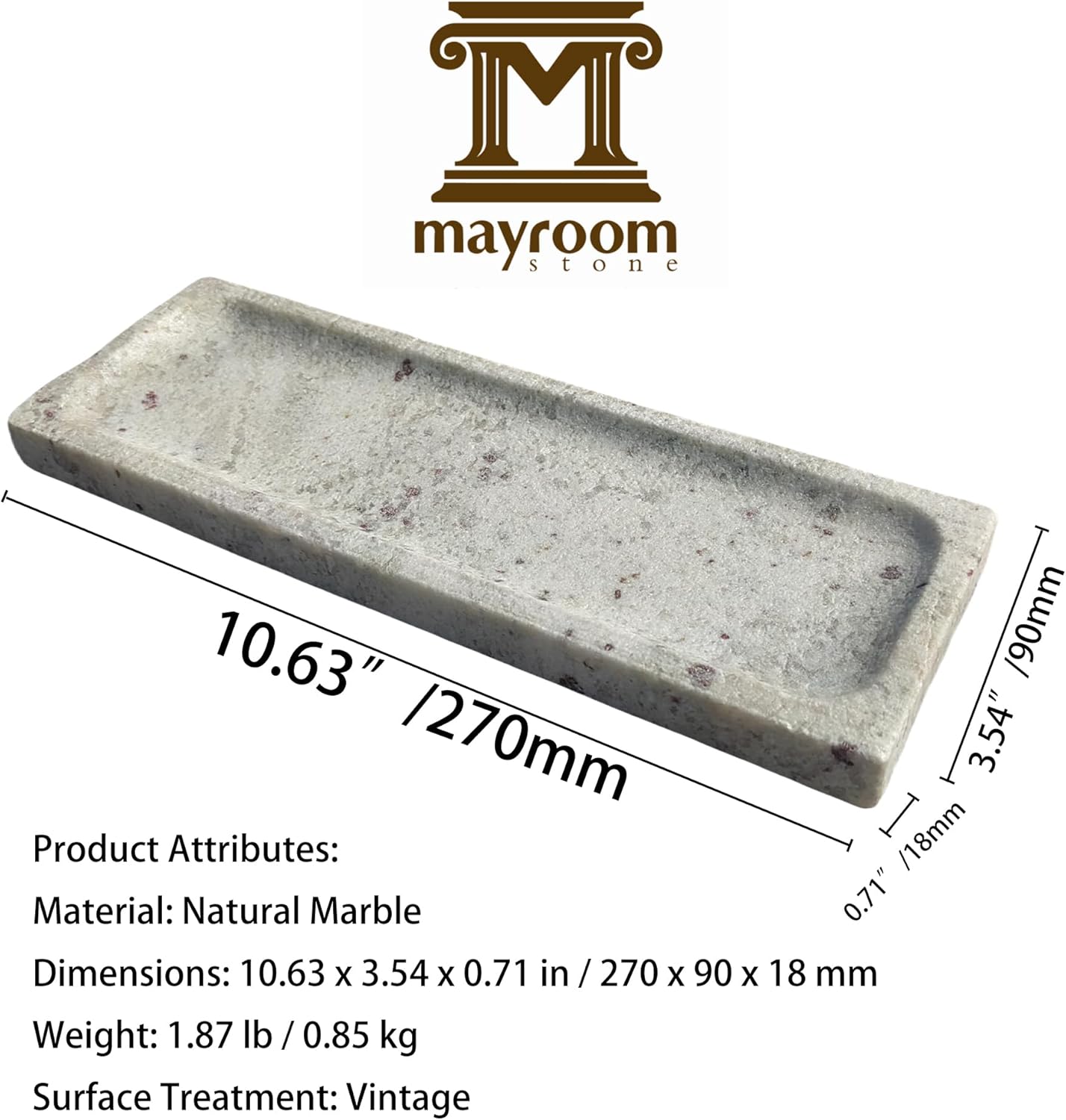 Vintage Marble Organizer Vanity Tray: 10.6” x 3.5” Decorative Tray for Bathroom Kitchen Coffee Table Entryway Storage, Royal Jade