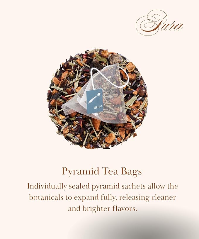 Decaf Herbal Tea Sampler – EZR Leaf 22ct Caffeine-Free Pyramid Bags, Assorted Fruit & Floral Blends with Lemon Verbena, Chamomile Mint, Dreamland, Roselle – Variety Tea Gift Set for Tea Lovers