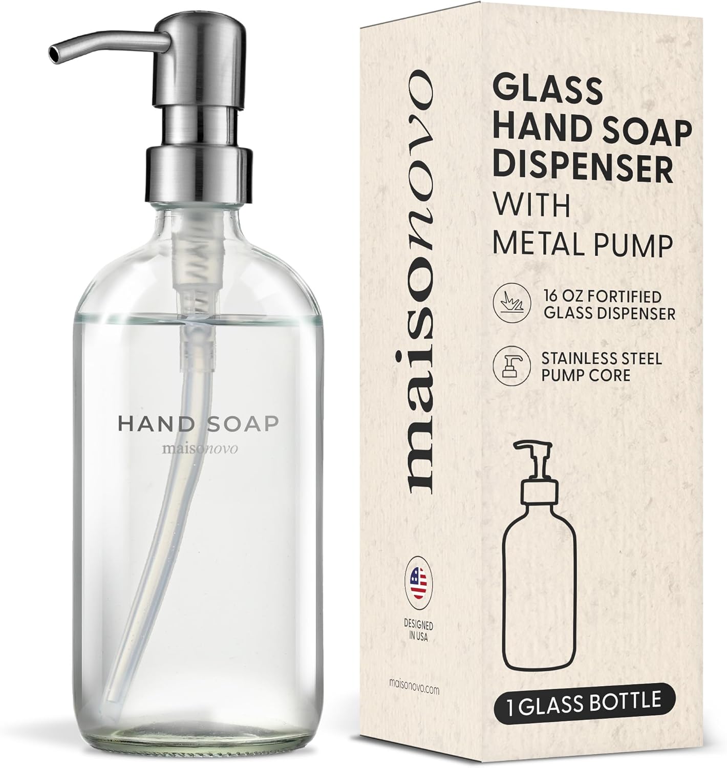 MaisoNovo Soap Dispenser 1-Piece Set | 16.9oz Clear Bottles with Silver Stainless Steel Pump