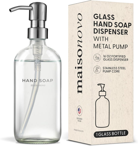 MaisoNovo Soap Dispenser 1-Piece Set | 16.9oz Clear Bottles with Silver Stainless Steel Pump