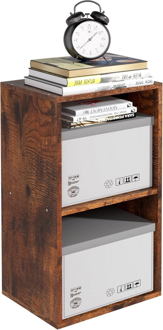 Wooden 2 Cube Storage Organizer, 2 Tier Storage Cubes Storage Display Cubby, Versatile Cubes Shelf and Cubby Organizer for Any Space (Retro Brown, 2 Cube-W(11.8inch)