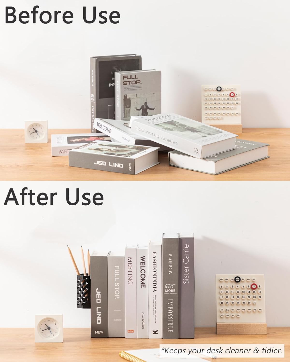 Kingsmile Book Ends, Adjustable Bookends for Shelves, Metal Bookends for Heavy Books, Book Stopper Organzier with Pen Holder for Desk, Kids Room, Office, Classroom, Library, Study Room.(Black)